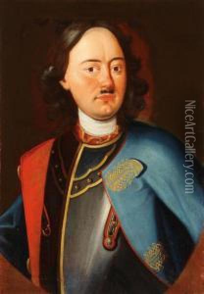 Portrait Of Tsar Peter The Great In Breast Armor Oil Painting - Fedor Rokotov