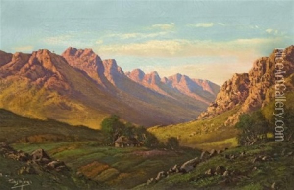 Rural Dwelling In A Valley Oil Painting - Tinus de Jongh