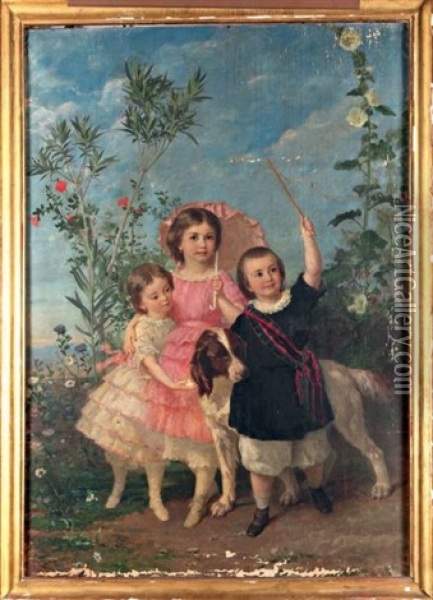 Enfants A L'epagneul Oil Painting - Eugene Faure