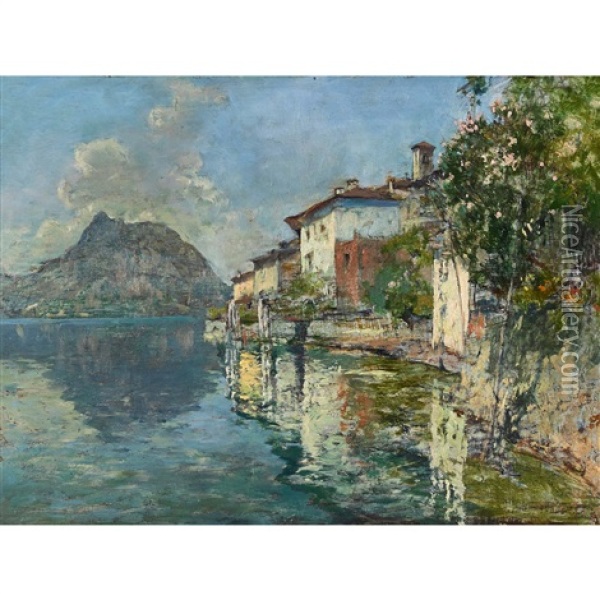 Gandria Am Luganersee Mit San Salvatore Oil Painting - Gioachimo Galbusera
