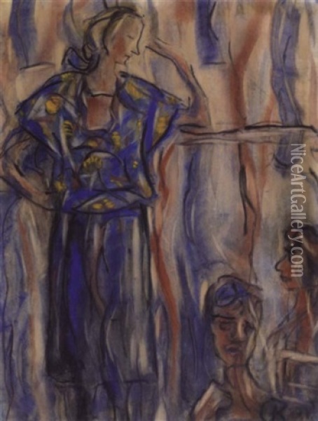 Dame In Blauem Kleid Oil Painting - Christian Rohlfs
