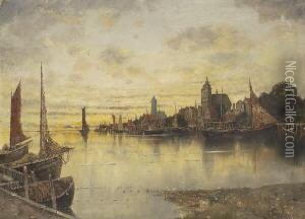 Blick Auf Eine Hafenstadt An Der
 Ostsee. Oil Painting - Karl Heffner
