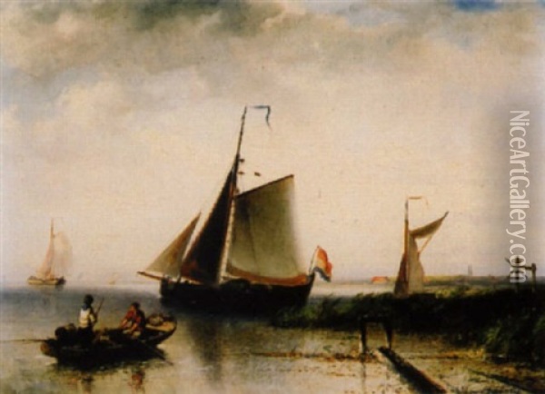 Kustenlandschaft Mit Segelschiffen Und Figurenstaffage, Im Hintergrund Eine Stadt Oil Painting - Elias Pieter van Bommel