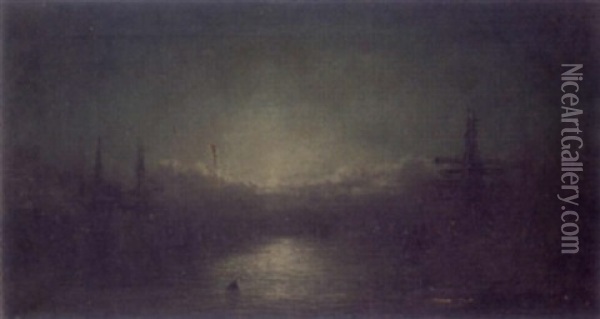 Moonlit Harbour Oil Painting - William Adolphus Knell