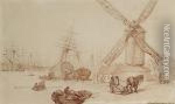 The Harbour, Shadwell, East London Oil Painting - Thomas Rowlandson