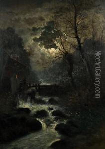 Moulin A Aube Au Clair De Lune Oil Painting - Edward Moerenhout