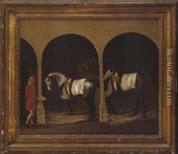 Horses In A Stable Oil Painting - James Seymour