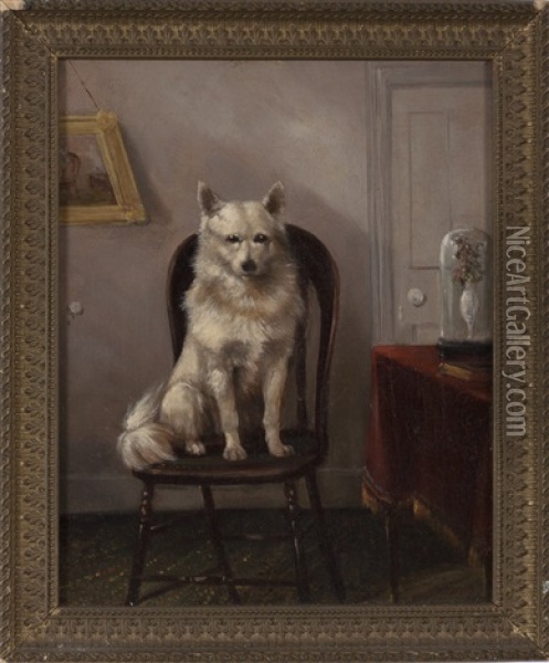 White Dog Seated In An Interior And Untitled (2 Works) Oil Painting - Edmund Aylburton Willis