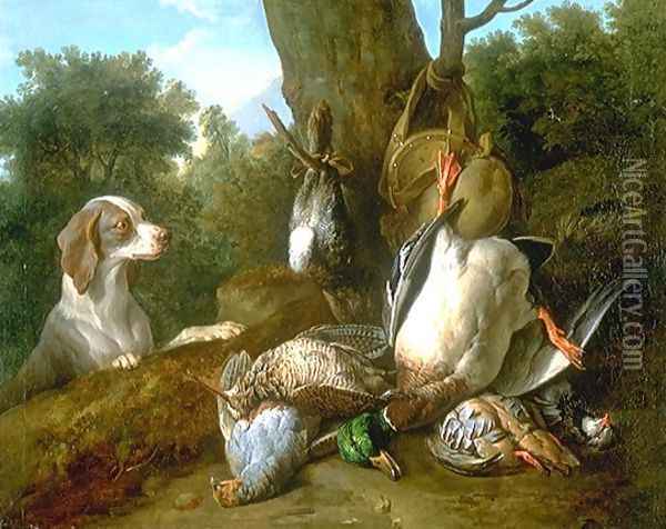 Still Life with Dog and Game Oil Painting - Alexandre-Francois Desportes