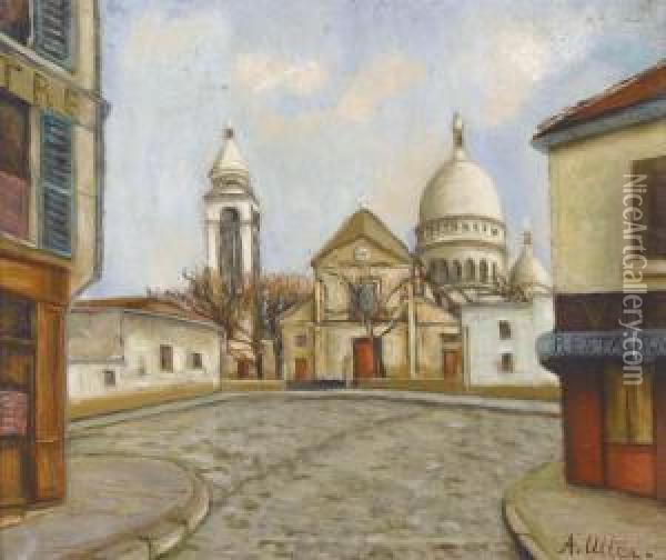 L'eglise St-pierre De Montmartre Et Le Sacre-coeur Oil Painting - Andre Utter