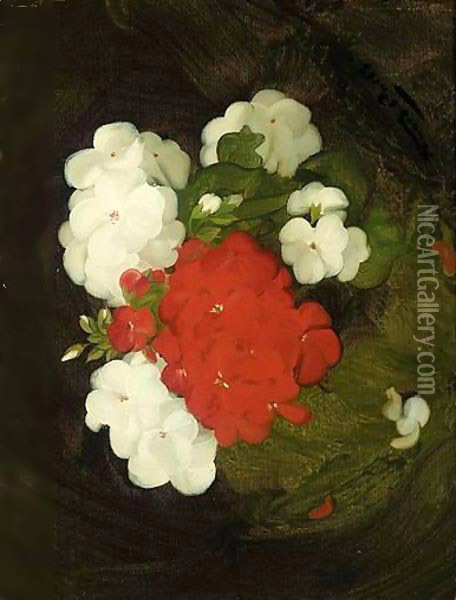 A Still Life Of Geraniums Oil Painting - James Stuart Park