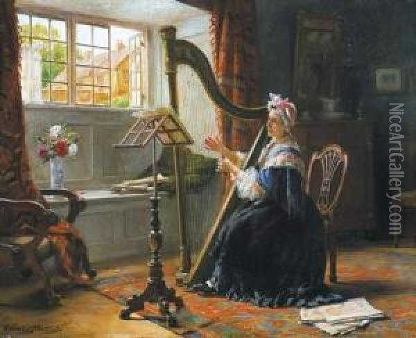 De Harpspeelster - La Harpiste (1903) Oil Painting - Gerard Portielje