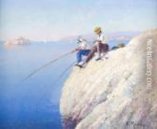 Pecheurs Sur La Corniche A Marseille Oil Painting - Vincent Manago