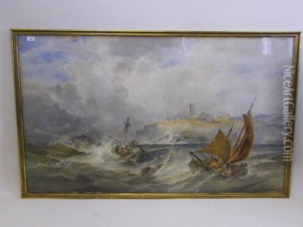 Fishing Vessels In Rough Seas Oil Painting - Henry James G. Holding