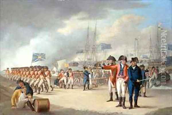 Landing of British troops under Sir Ralph Abercromby 1734-1801 on the island of Texel Holland Oil Painting - Robert Dodd