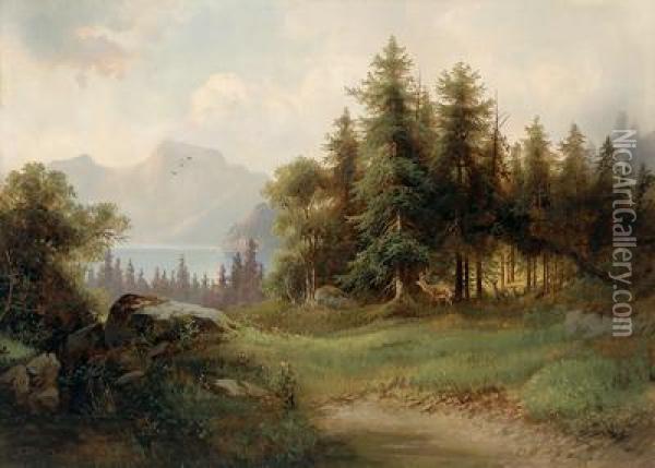 Rehe Auf Einer Waldlichtung Oil Painting - Eduard Boehm