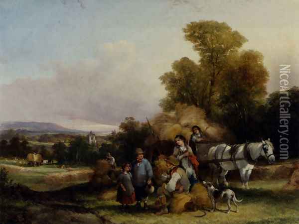 Harvesting In Surrey Oil Painting - William Shayer, Jr.