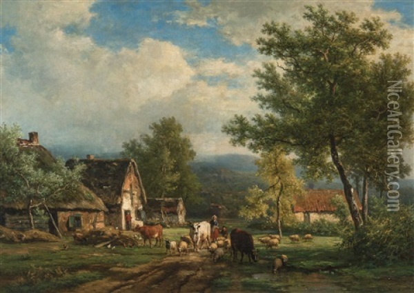 Returning From The Pasture Oil Painting - Jean Augustin Daiwaille