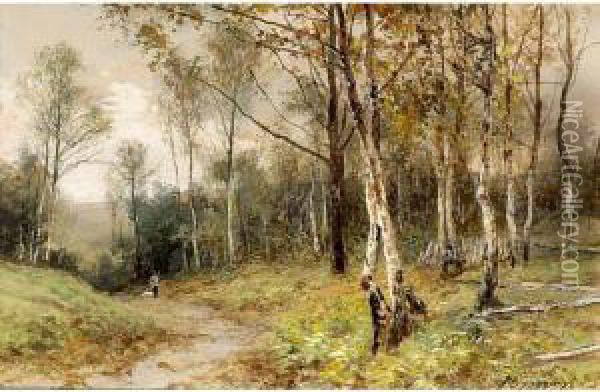 A Forest Landscape With Hunter Oil Painting - Piet Schipperus