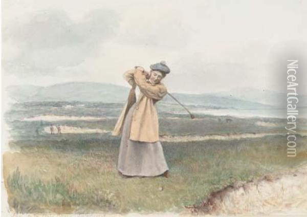 Alice On The Links, Brora Sutherland Oil Painting - Henry Clifford