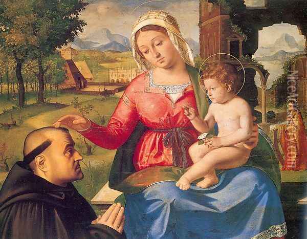 The Virgin and Child with a Donor 1510 Oil Painting - Andrea Previtali
