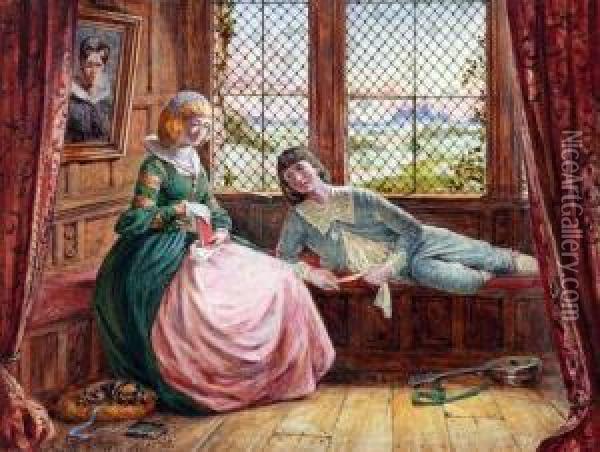 Interior Scene With Romantic Couple Oil Painting - Arthur Hardwick Marsh