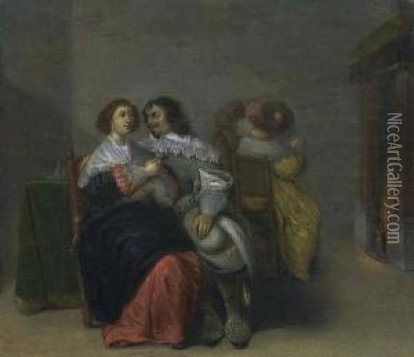 Interior With Two Couples. Oil Painting - Jacob van Velsen