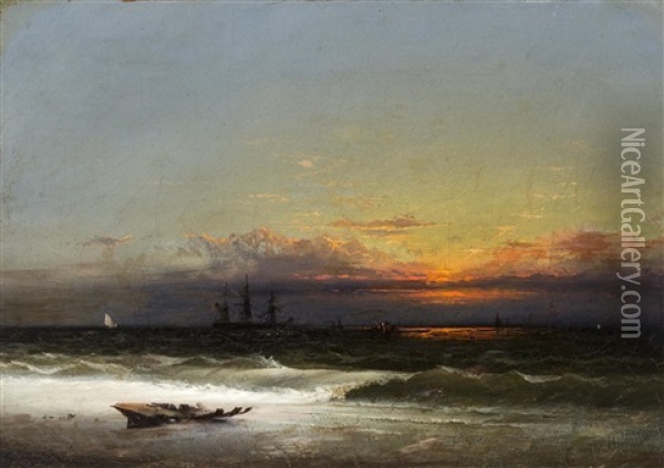 Evening On The Sea Shore Oil Painting - James Hamilton