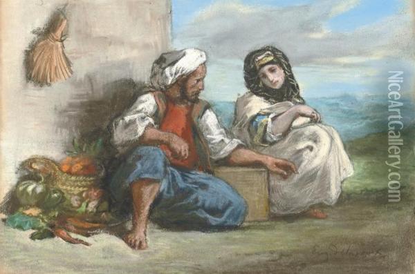 Arab Fruit Seller Oil Painting - Eugene Delacroix