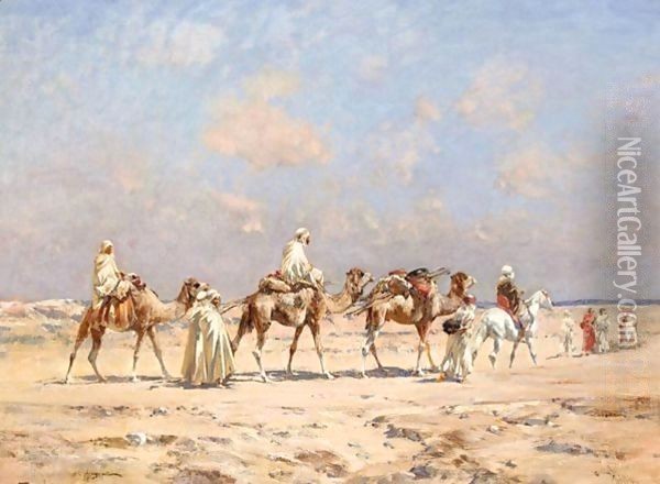 A Caravan Crossing The Desert Oil Painting - Victor Pierre Huguet