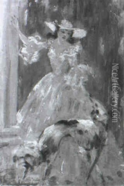 Elegant Woman With A Dog Oil Painting - Louis Icart