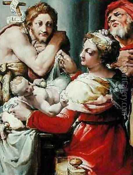 The Holy Family with St John the Baptist 1553-8 Oil Painting - (Giovanni Frencesco Bezzi) Nosadella