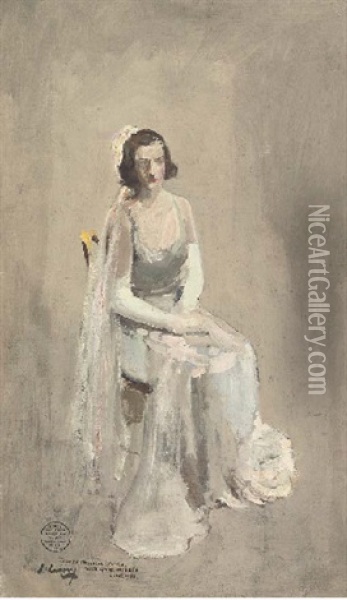 Lady Patricia Moore - Their Majesties Court, Buckingham Palace (study) Oil Painting - John Lavery