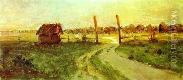 Landscape with an Izba Sketch 1899 Oil Painting - Isaak Ilyich Levitan
