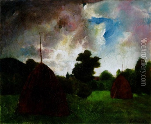 Nagybanyai Taj Boglyakkal, 1926 (landscape In Nagybanya With Stacks) Oil Painting - Karoly Patko