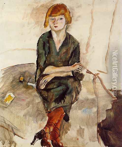 Young English Woman Oil Painting - Jules Pascin