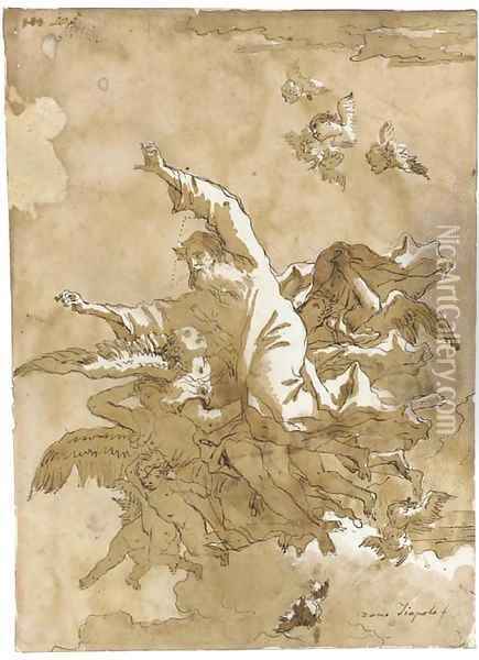 God the Father supported by angels and putti Oil Painting - Giovanni Domenico Tiepolo