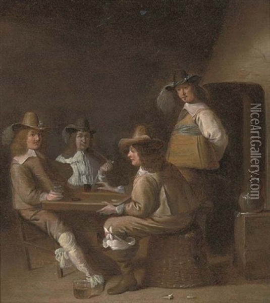 Cavalry Men In An Interior Playing Backgammon, Drinking And Smoking Oil Painting - Jan Olis