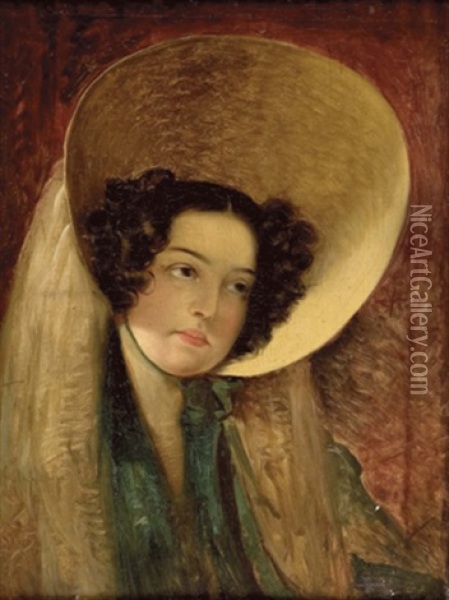 Junge Dame Mit Sonnenhut - Amerlings Dritte Frau (?) Oil Painting - Friedrich von Amerling