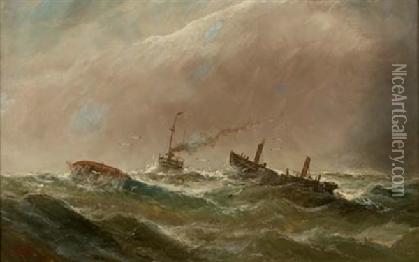 In Difficulty At Sea Oil Painting - William Matthew Hale