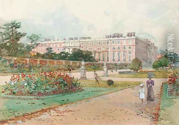 In the gardens, Hampton Court Palace Oil Painting - Charles James Lauder