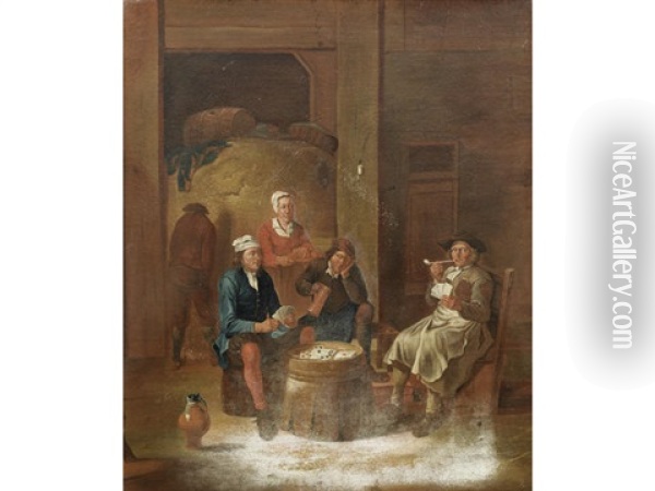 Card Players In A Barn Oil Painting - Jean Baptiste Nollekens
