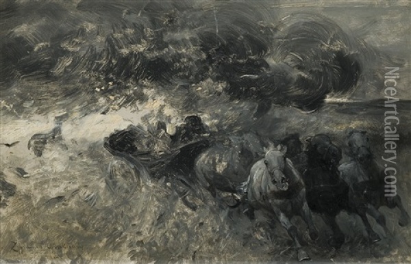 Escape From The Storm Oil Painting - Zygmunt Ajdukiewicz