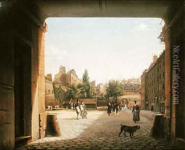 The Courtyard of the Institut de France, 1825-62 Oil Painting - Etienne Bouhot