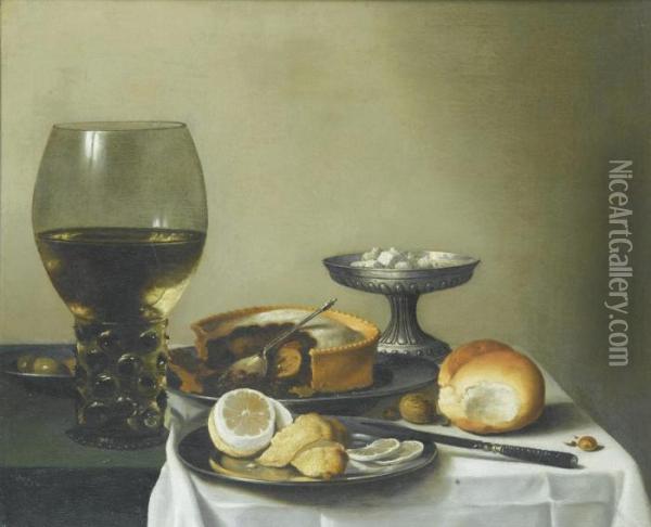 Nature Morte Au Verre De Vin Oil Painting - Pieter Claesz.