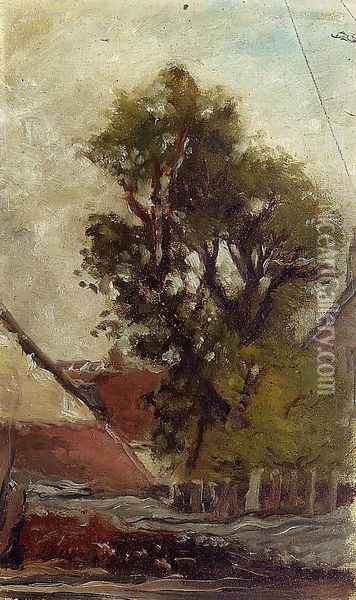 The Tree In The Farm Yard (sketch) Oil Painting - Paul Gauguin