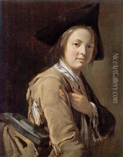 Portrait Of A Young Man Wearing A Tricorn Hat Oil Painting - Giacomo Ceruti