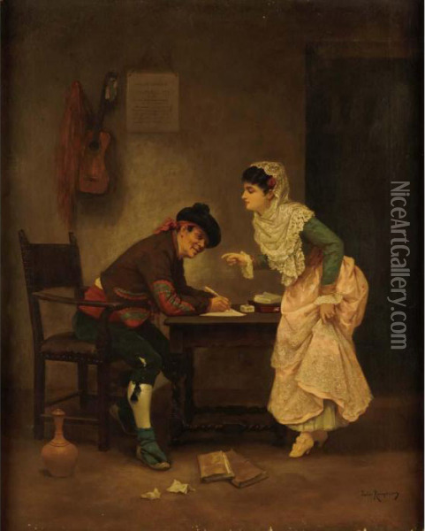 The Dictation Of A Letter Oil Painting - Jules James Rougeron