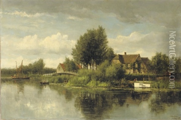 Mansions Along A River In Summer Oil Painting - Francois Carlebur II