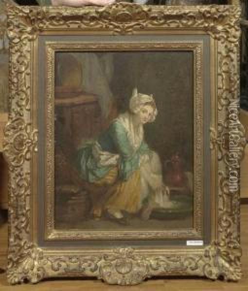Die Wascherin. Oil Painting - Jean-Baptiste-Simeon Chardin